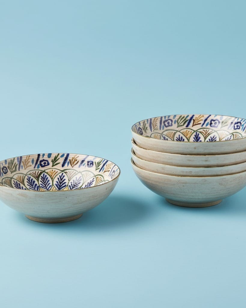 Off-White Ceramic Footed set of four Bowl | Leafy Patterned Ceramic Bowl