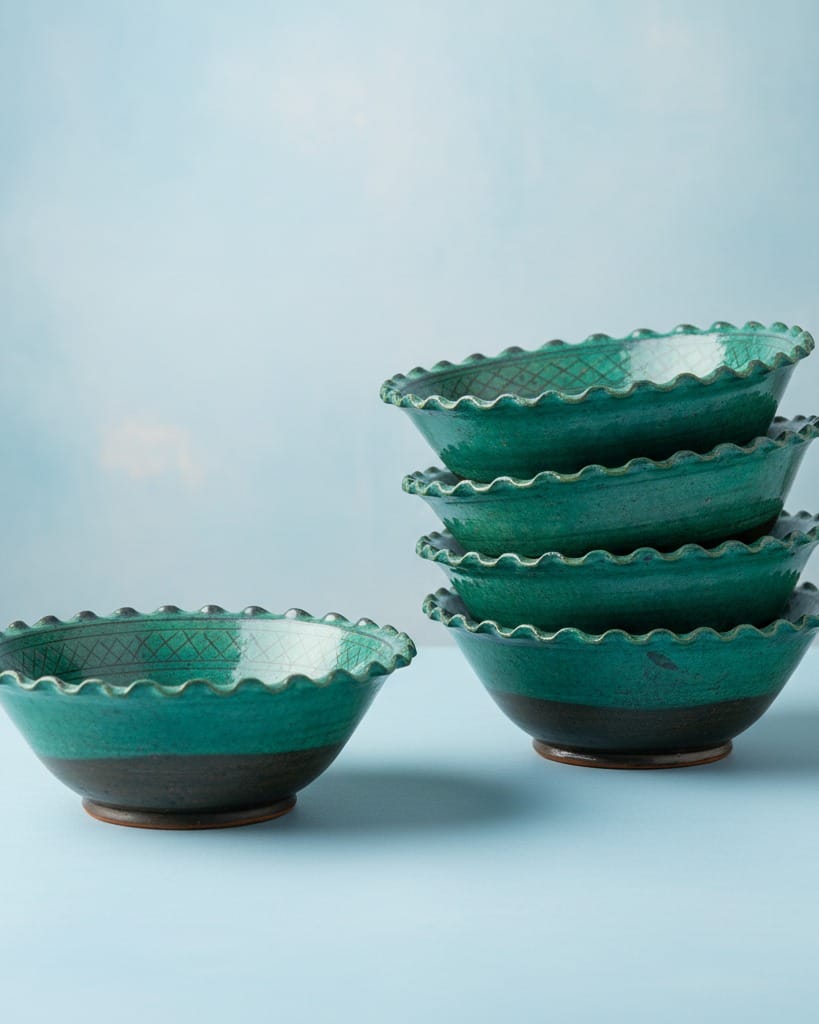 Turquoise Ceramic set of 4 Bowl s With Wavy Edges