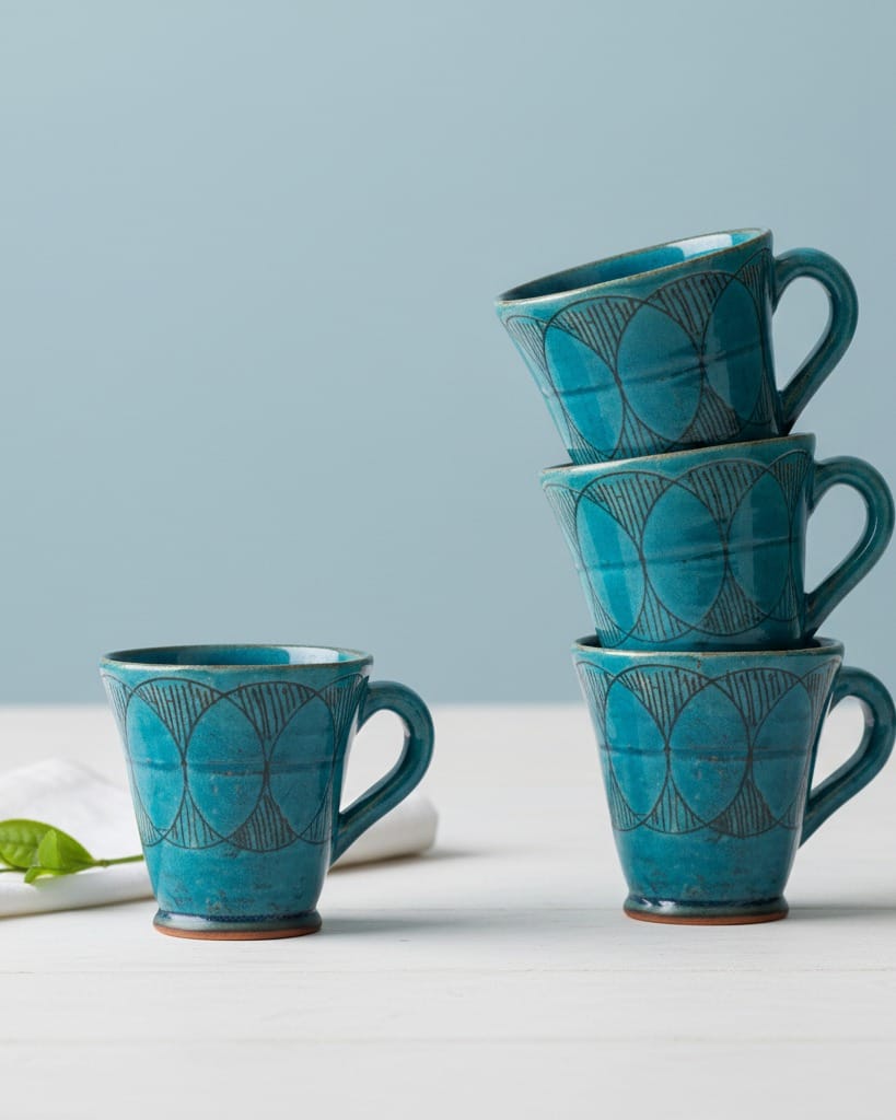 Coffee Mugs set of 4 with Black Hand-Prints