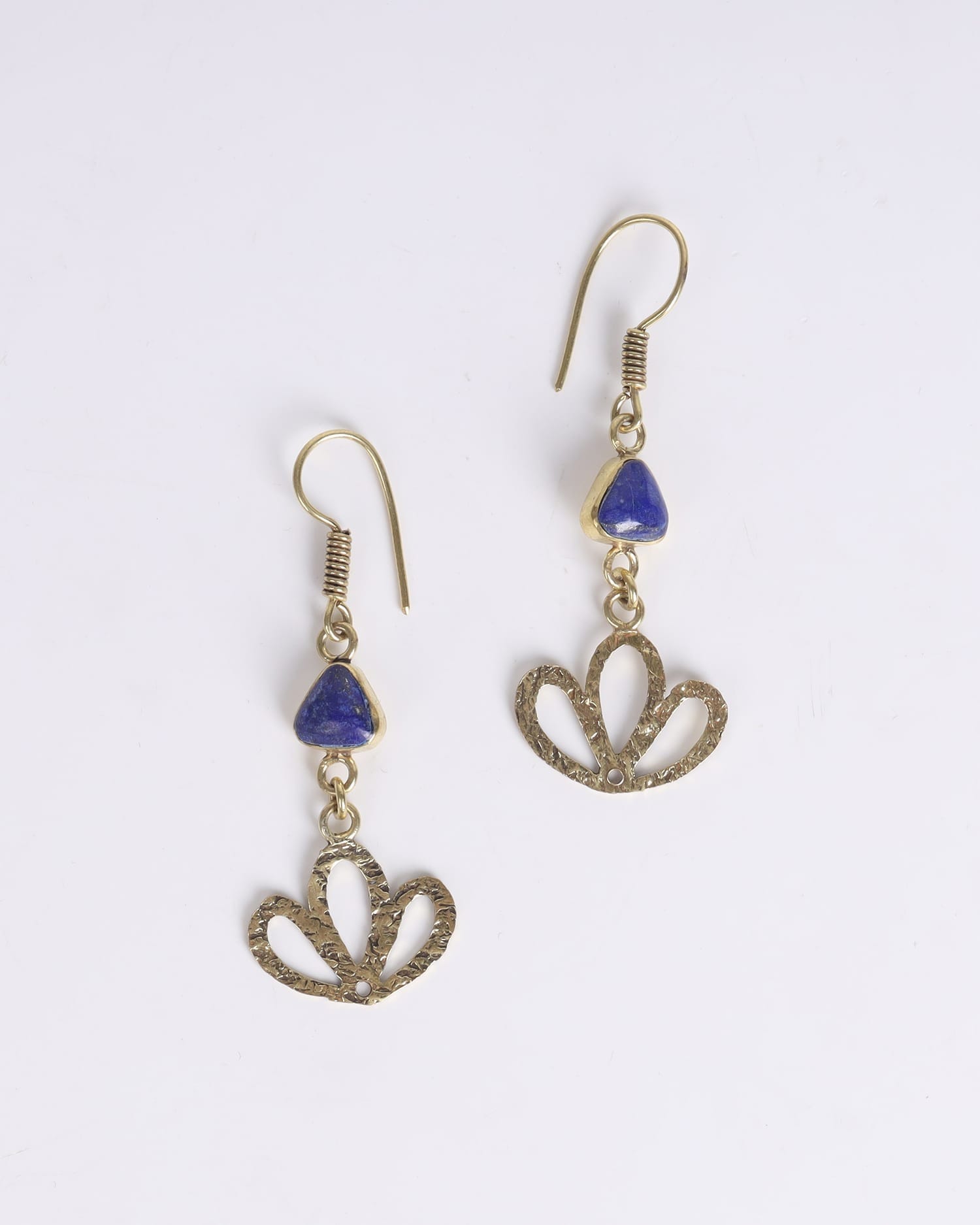 Earrings Lapis Lazuli Flower with Gold Plated Brass Setting