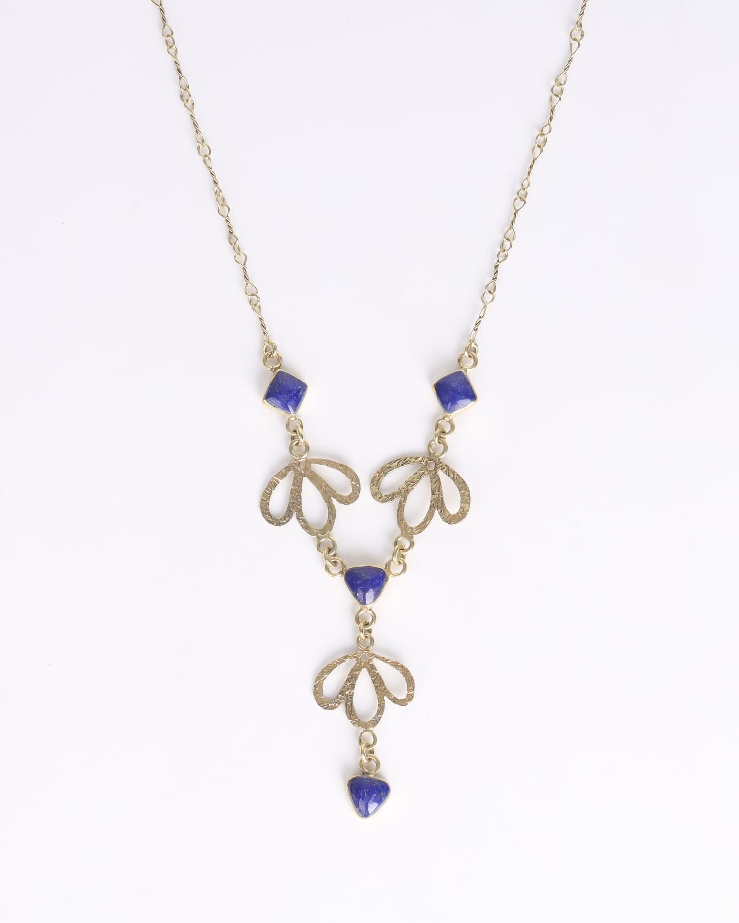 Lapis Lazuli Floral Pendant Necklace – Brass & Gold Plated