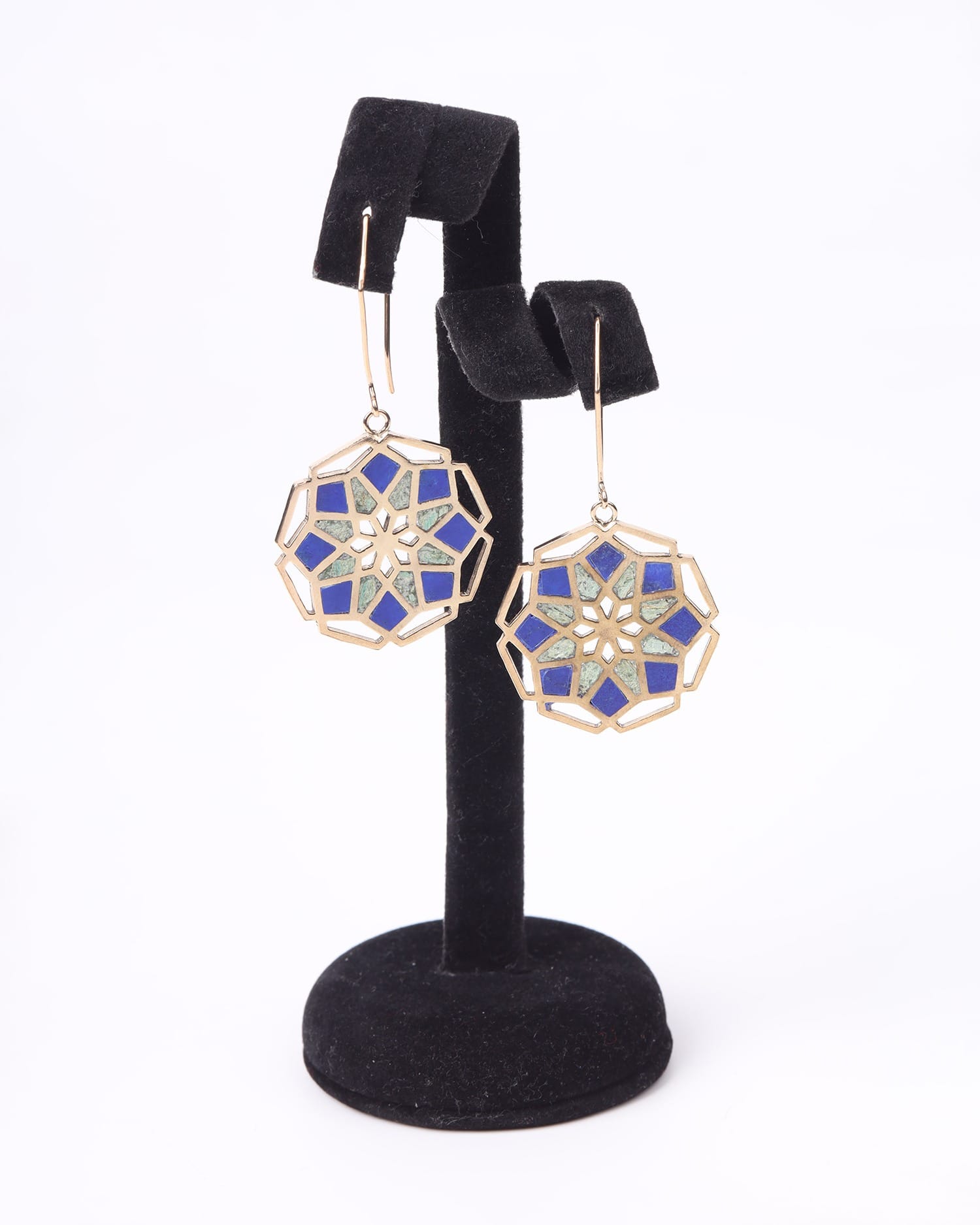 Earrings Afghani Floral Lapis & Chrysocolla – Gold Plated