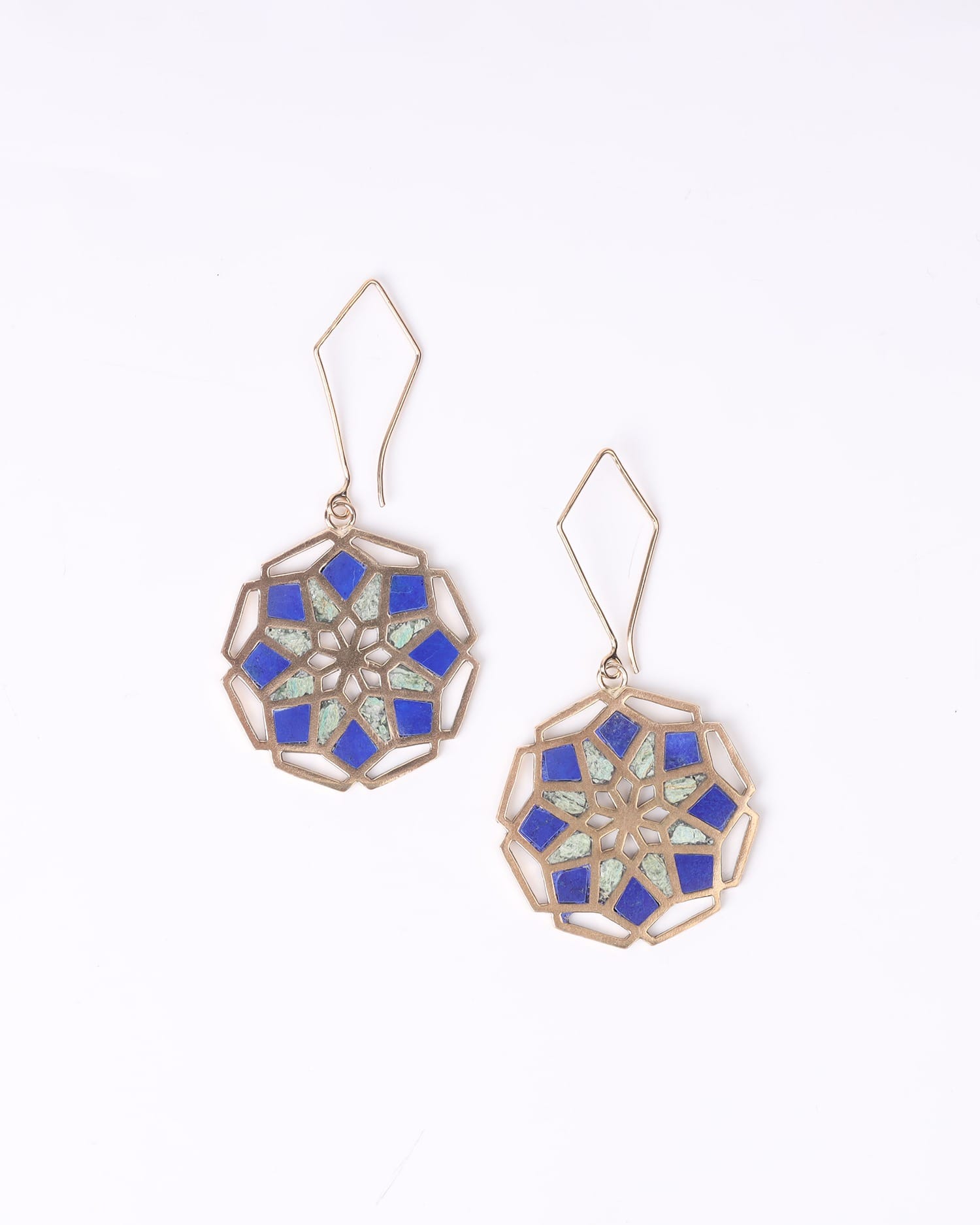 Earrings Afghani Floral Lapis & Chrysocolla – Gold Plated