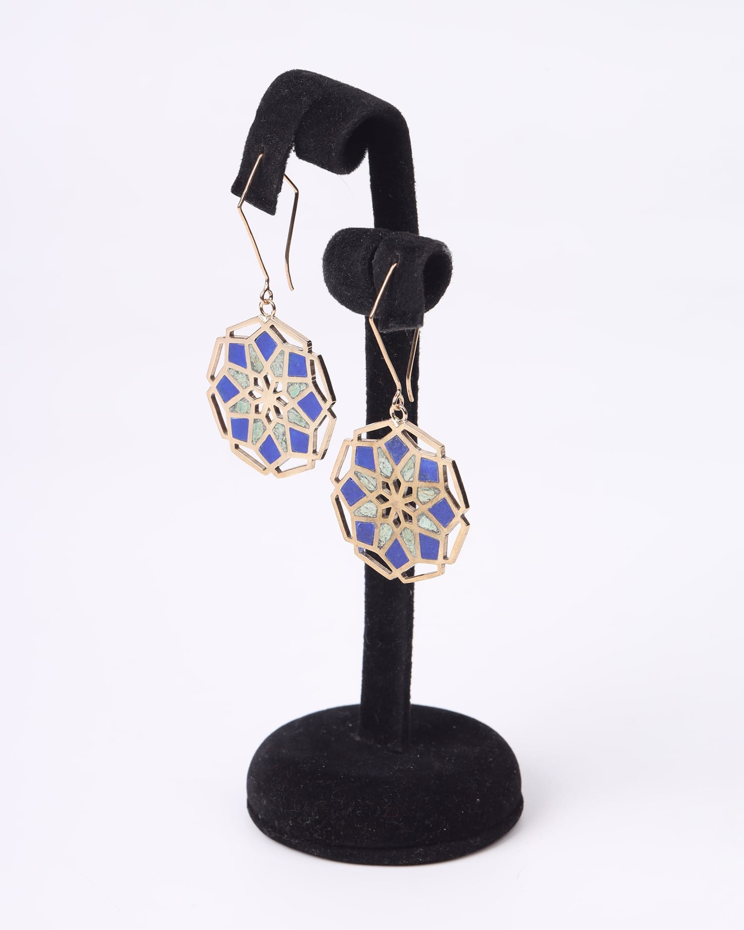 Earrings Afghani Floral Lapis & Chrysocolla – Gold Plated
