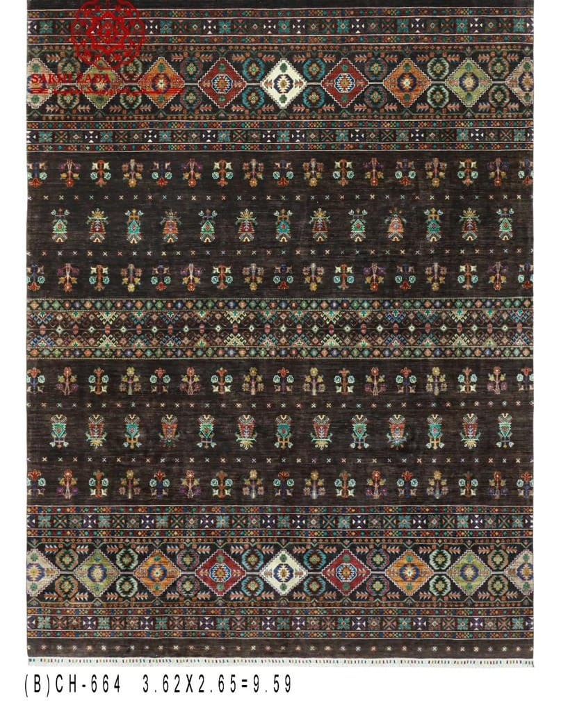 Handmade Afghani Tribal Wool Carpet – Dark Brown Geometric Rug