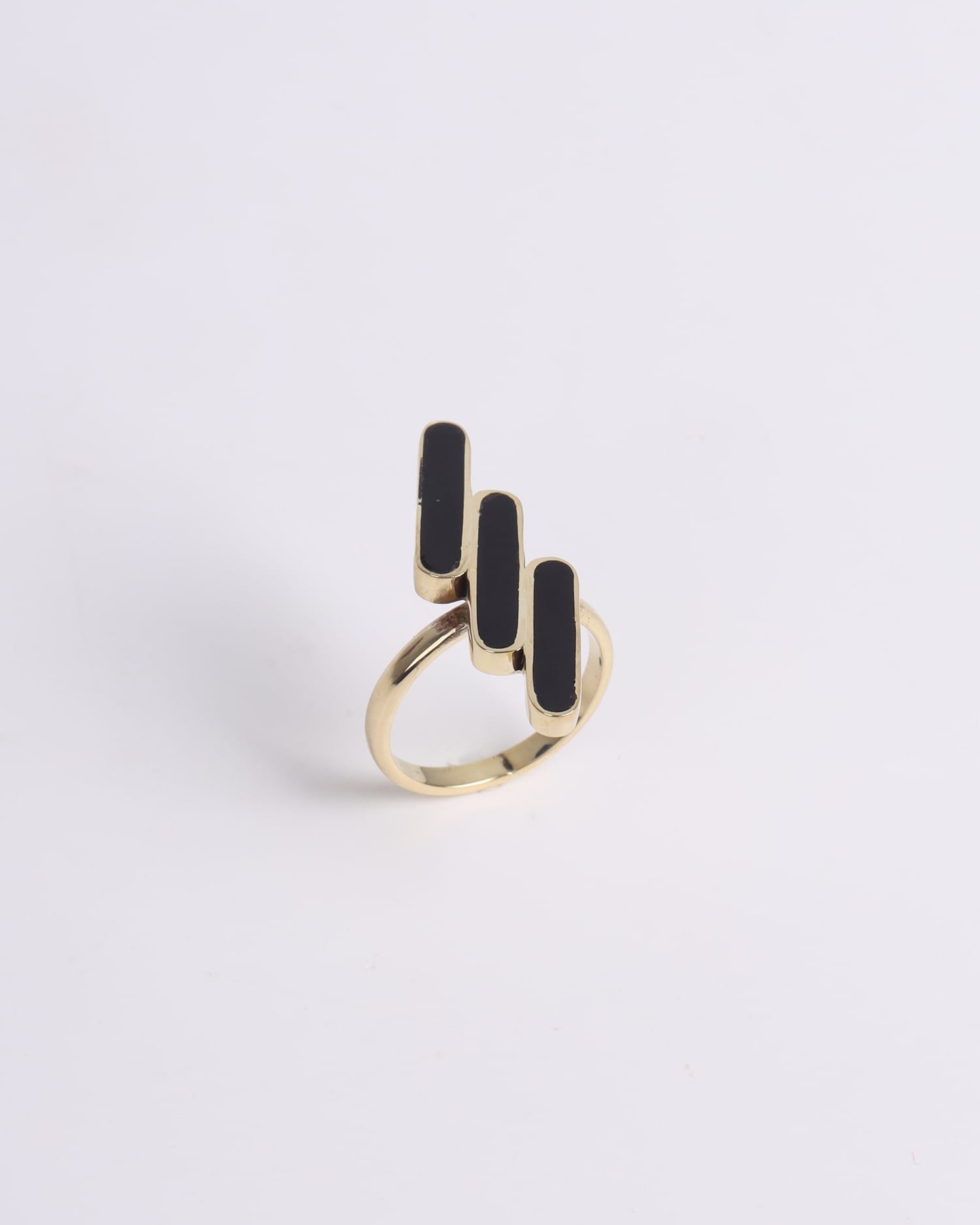 Semi Classic Black Agate Bracelet & Ring Set – Gold Plated Handmade Jewelry