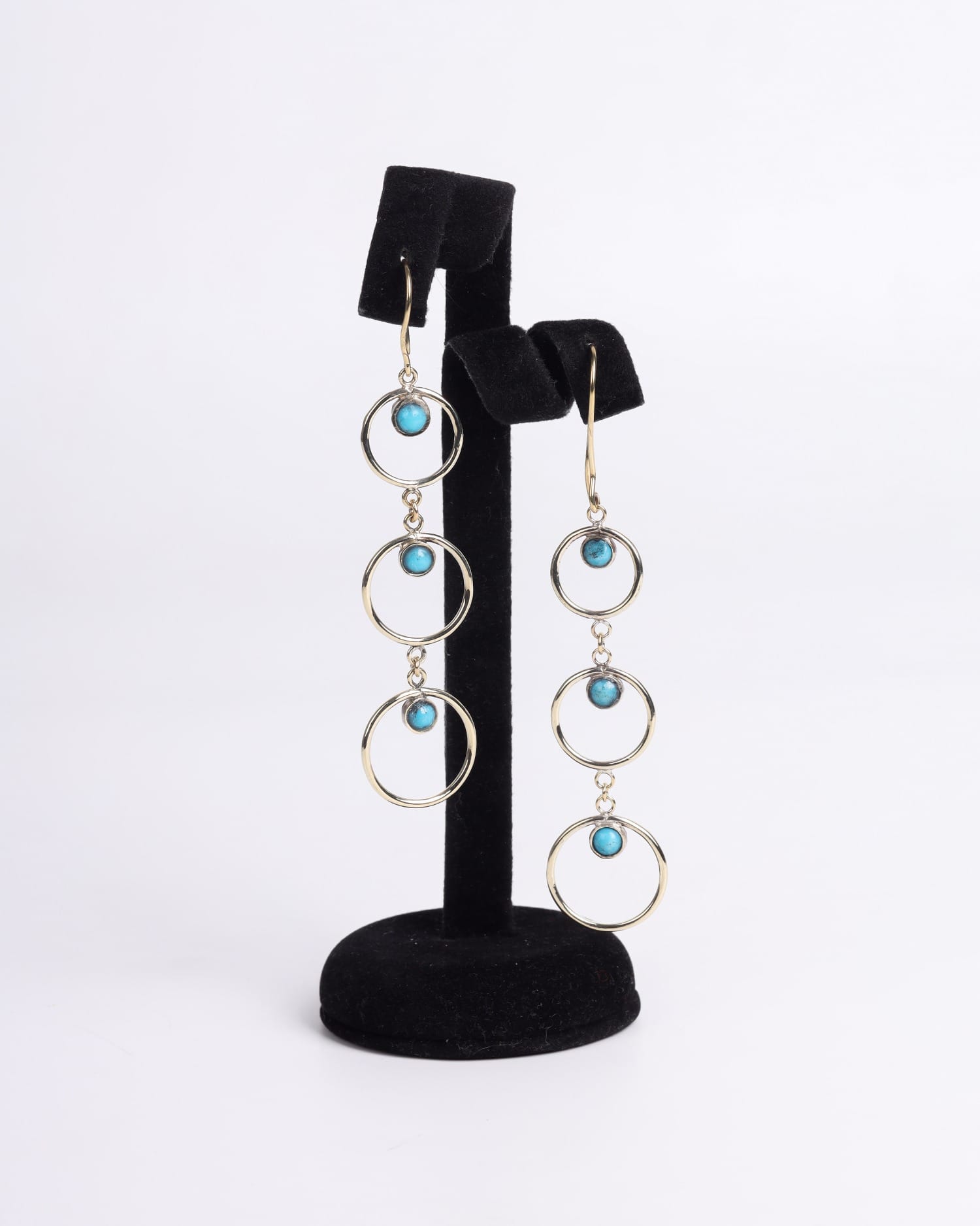 Turquoise Triple Circle Earrings – Gold Plated Handmade Statement Jewelry