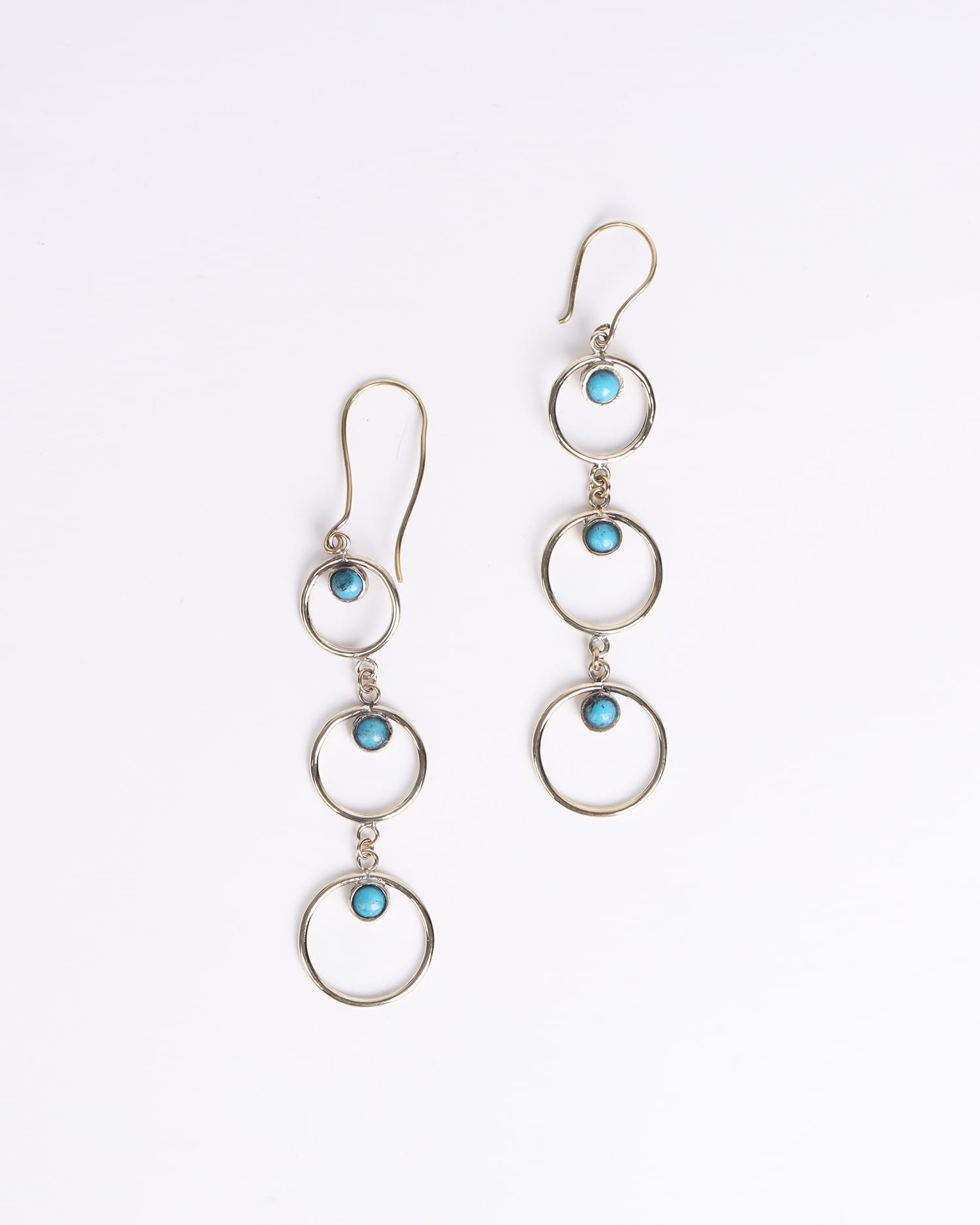 Turquoise Triple Circle Earrings – Gold Plated Handmade Statement Jewelry