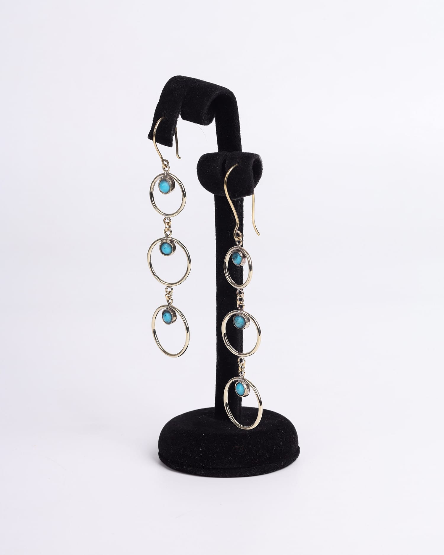Turquoise Triple Circle Earrings – Gold Plated Handmade Statement Jewelry