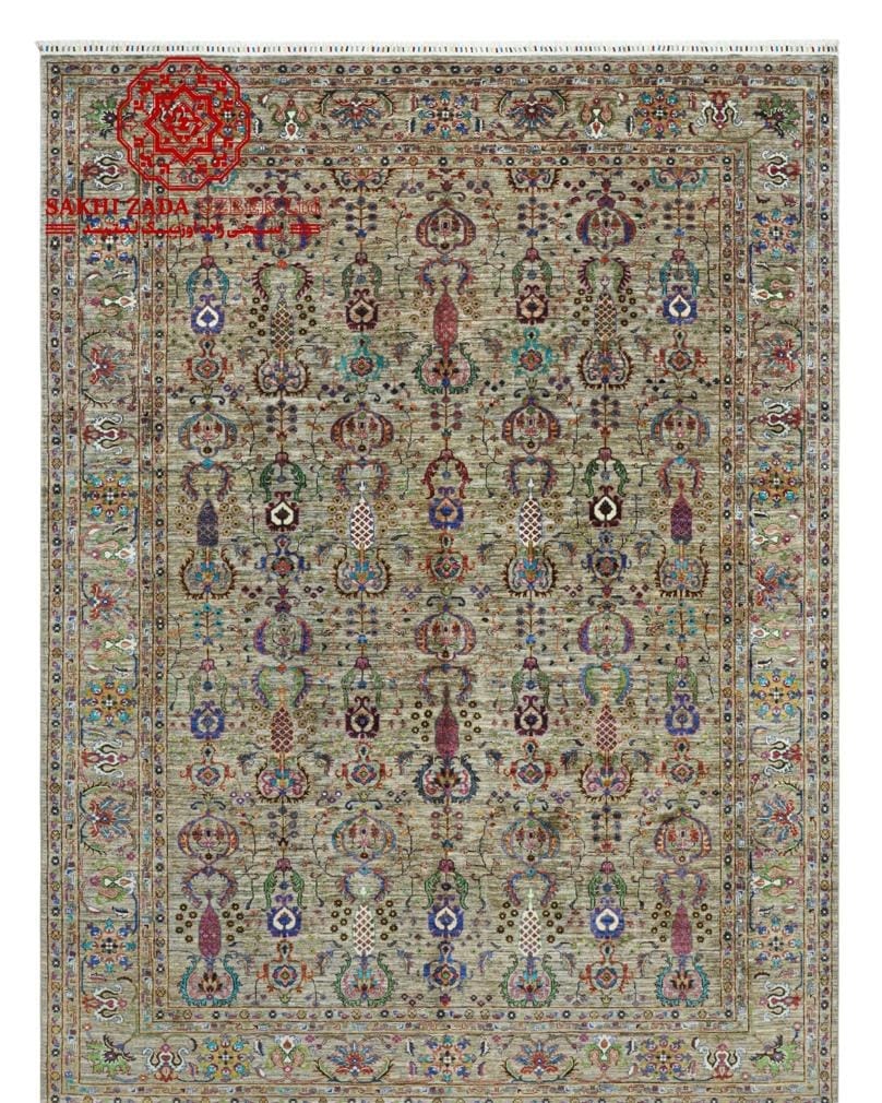 Handmade Afghani Chobi Ziegler Carpet – Neutral Wool Floral Rug