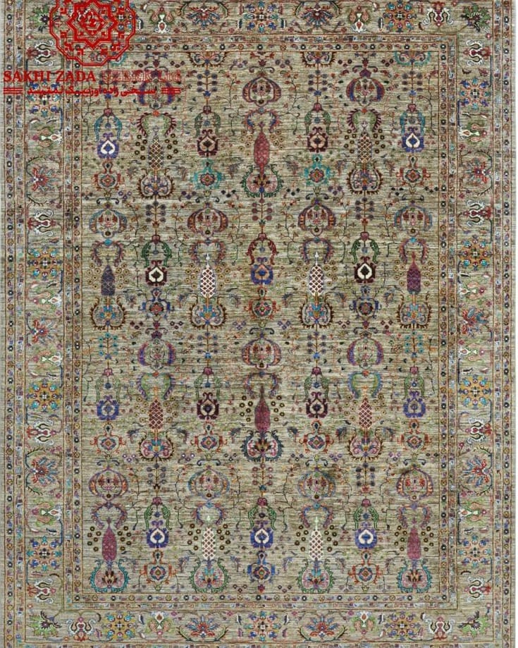 Handmade Afghani Chobi Ziegler Carpet – Neutral Wool Floral Rug
