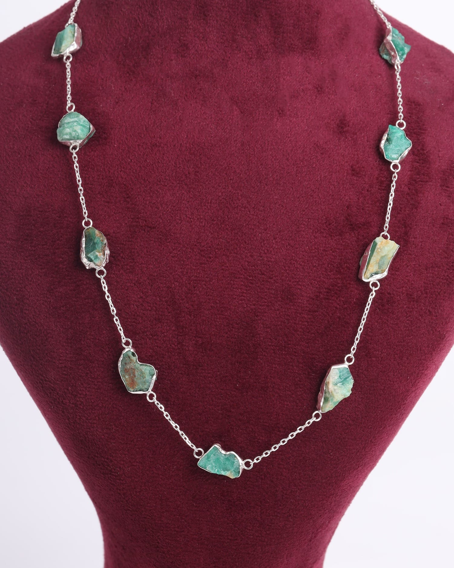 Emerald Necklace & Earrings Set – Afghan Raw Emerald Jewelry in Sterling Silver