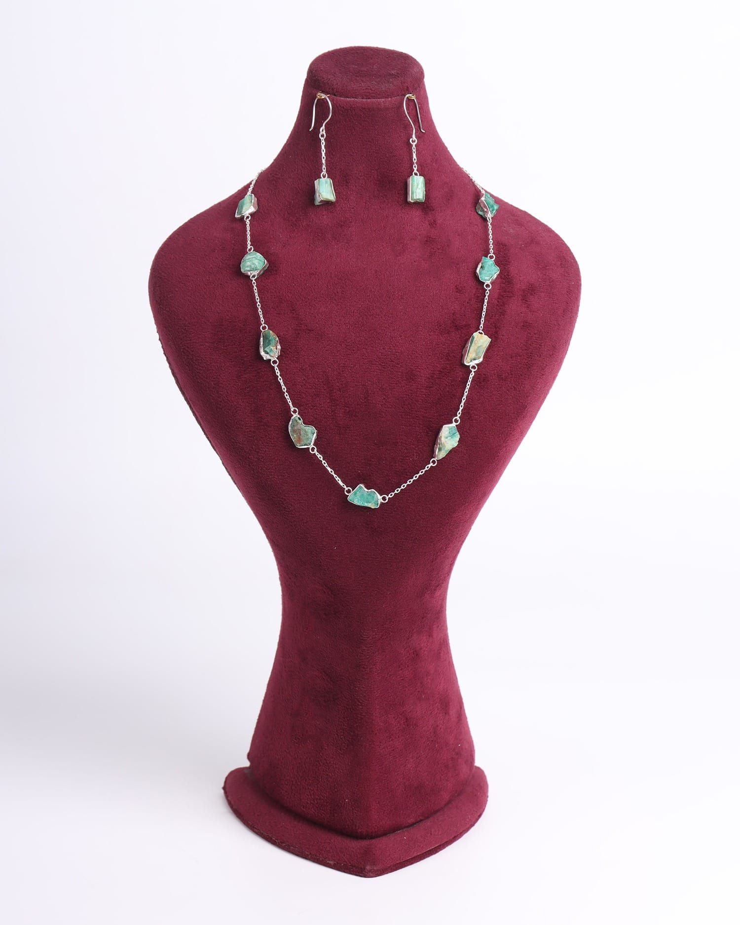 Emerald Necklace & Earrings Set – Afghan Raw Emerald Jewelry in Sterling Silver