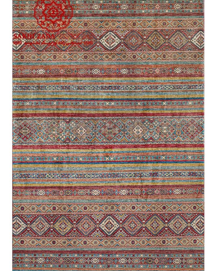 Handmade Afghani Tribal Wool Carpet – Multicolor Geometric Rug