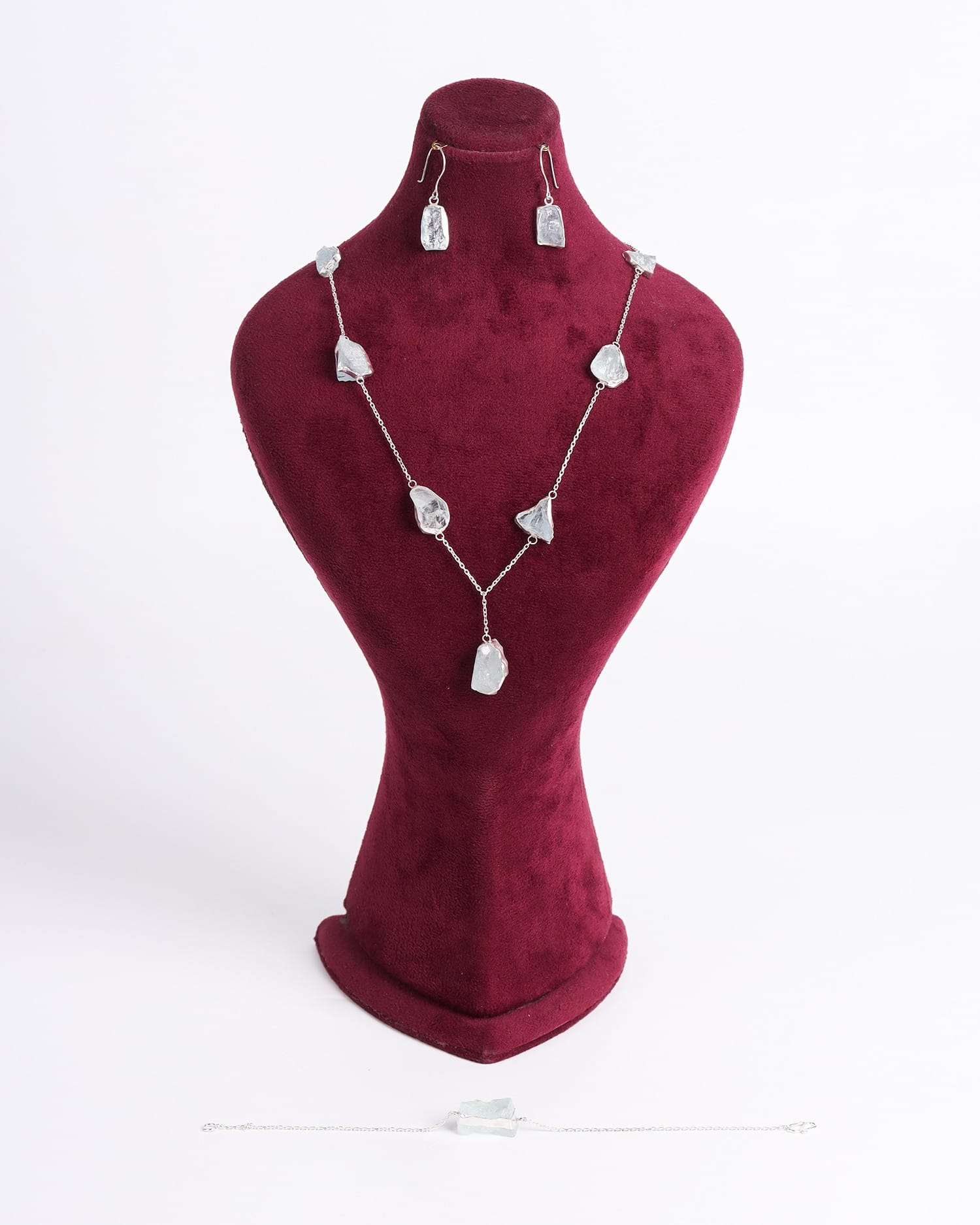 Raw Aquamarine Necklace & Earrings Set – Afghan Artisan Silver Jewelry