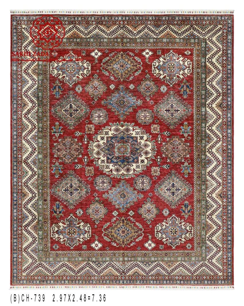 Handmade Afghani Red Wool Carpet – Geometric Floral Rug
