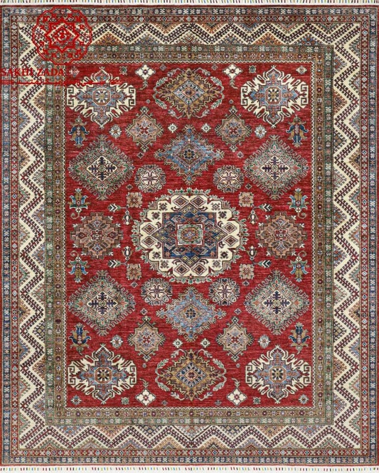 Handmade Afghani Red Wool Carpet – Geometric Floral Rug