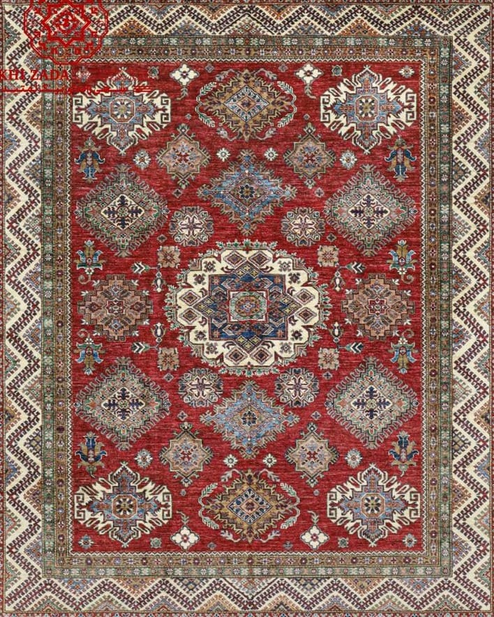 Handmade Afghani Red Wool Carpet – Geometric Floral Rug