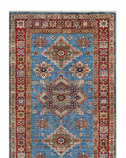 Handmade Afghani Wool Carpet – Runner Blue Geometric Floral Rug