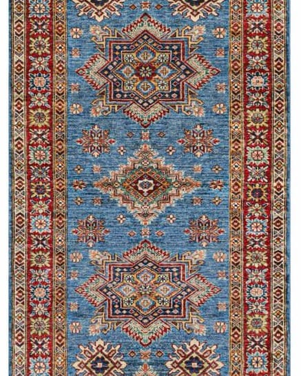 Handmade Afghani Wool Carpet – Runner Blue Geometric Floral Rug