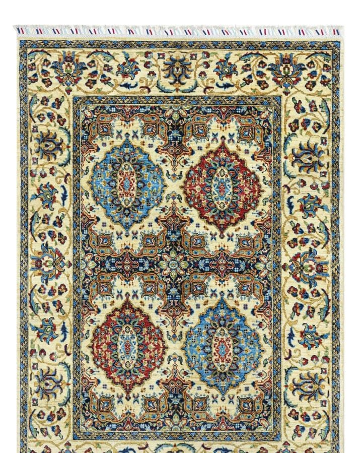 Handmade Afghani Wool Carpet – Classic Red & Blue Floral Rug