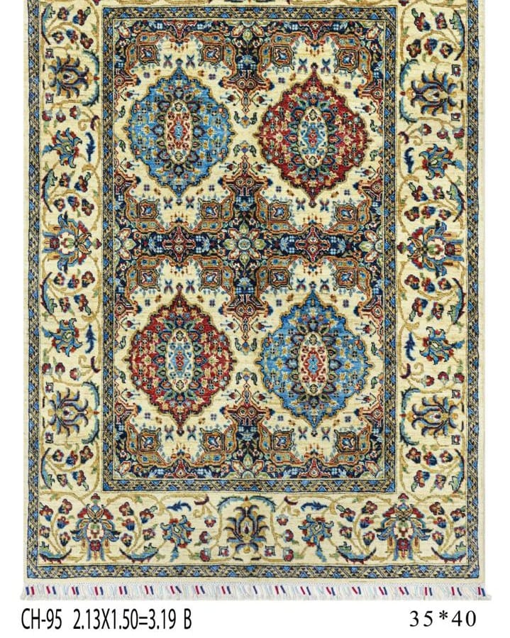 Handmade Afghani Wool Carpet – Classic Red & Blue Floral Rug