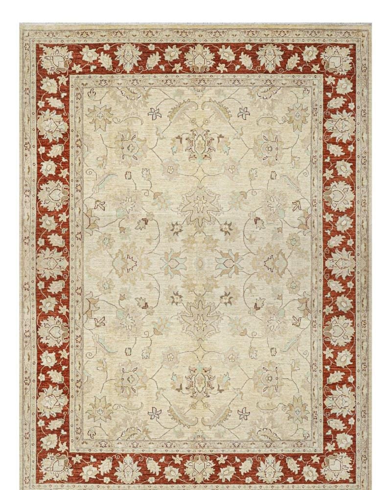Handmade Afghani Wool Carpet – Traditional Floral Beige & Red Rug