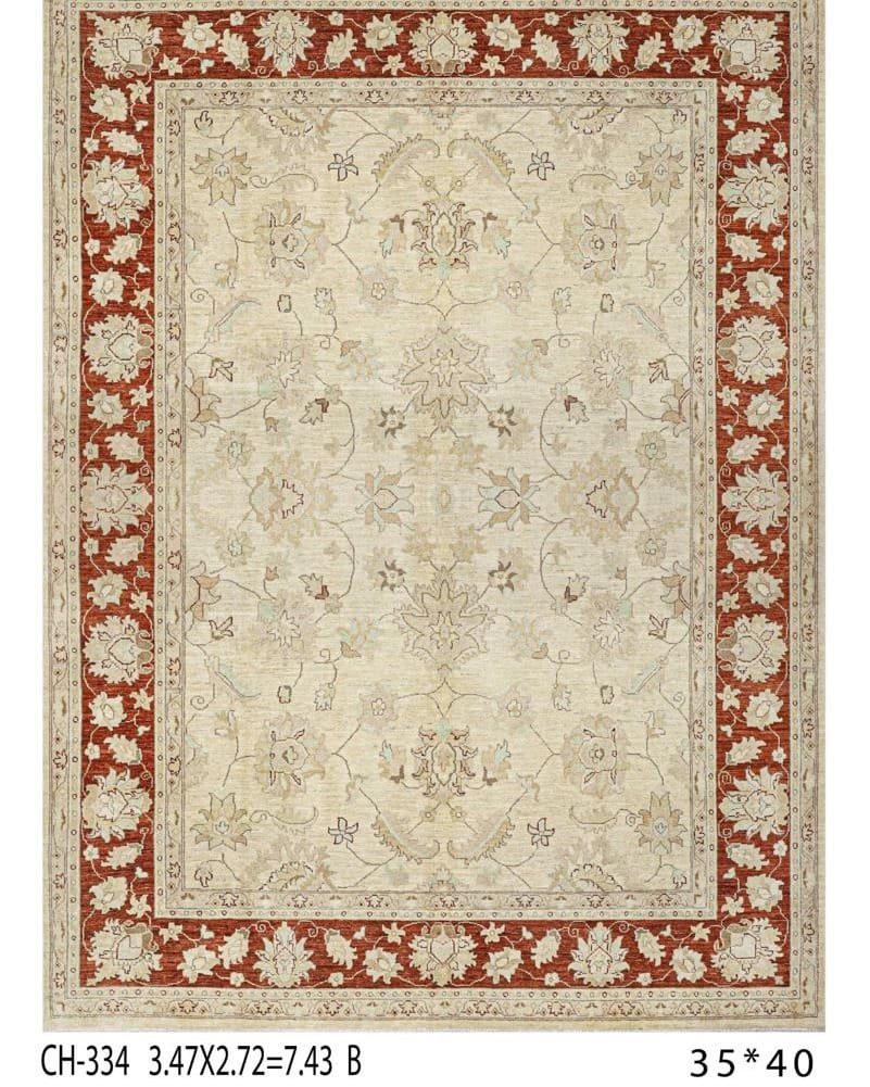 Handmade Afghani Wool Carpet – Traditional Floral Beige & Red Rug