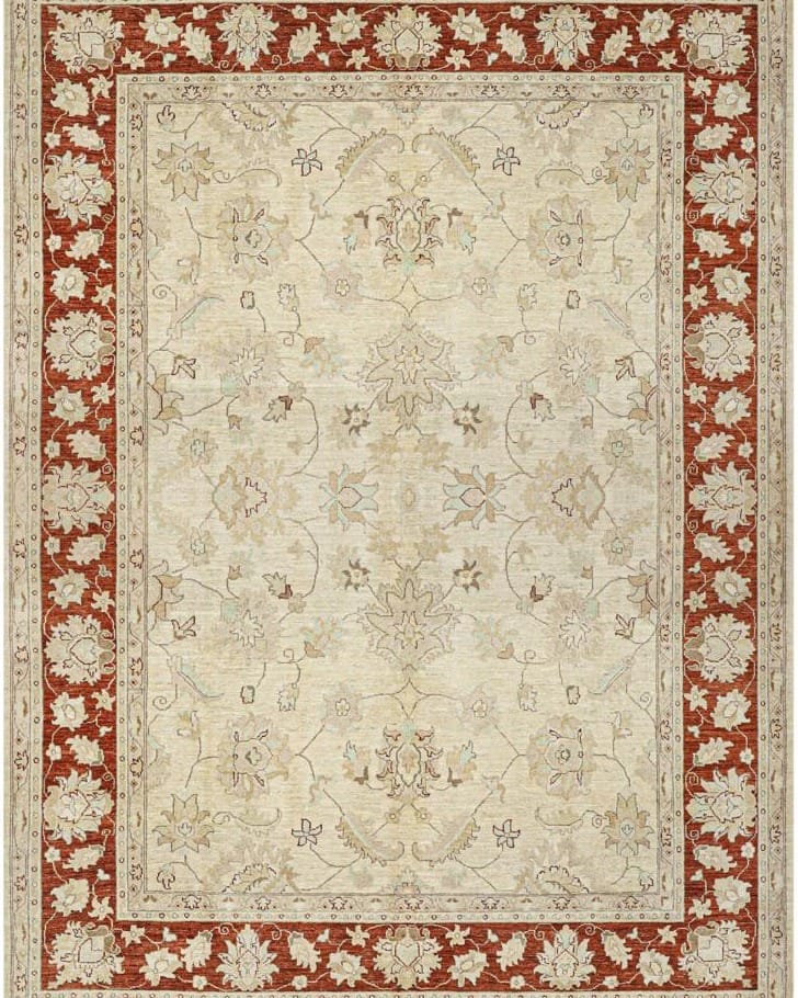 Handmade Afghani Wool Carpet – Traditional Floral Beige & Red Rug