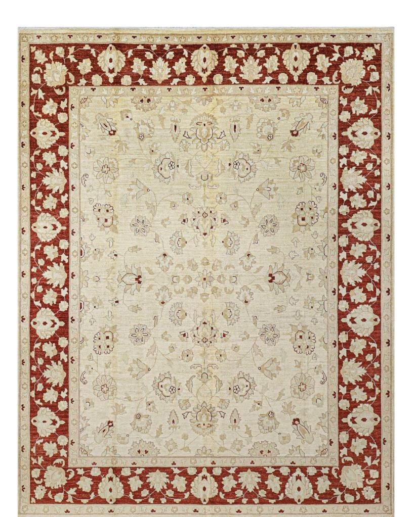 Handmade Afghani Wool Carpet – Traditional Floral Beige Rug