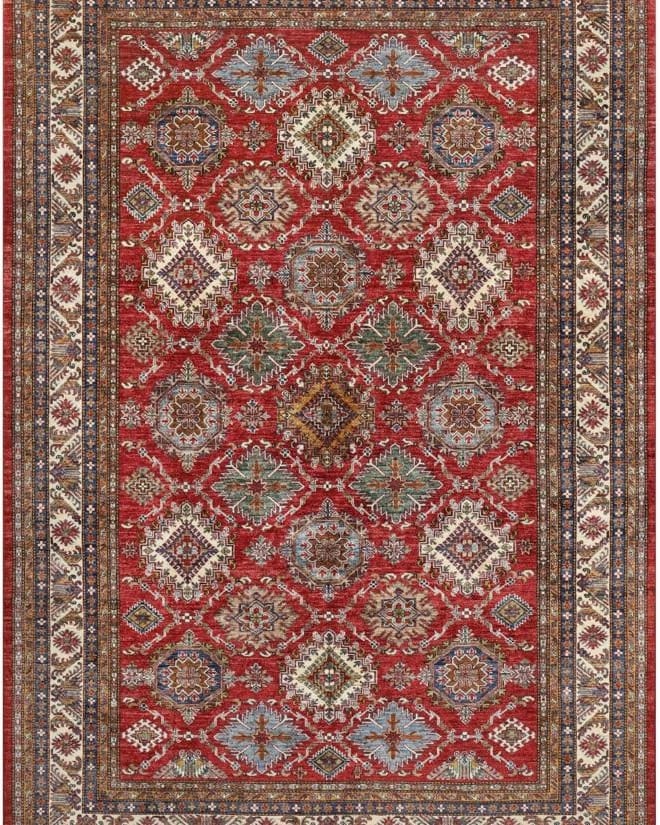 Handmade Afghani Wool Carpet – Red Geometric Floral Rug