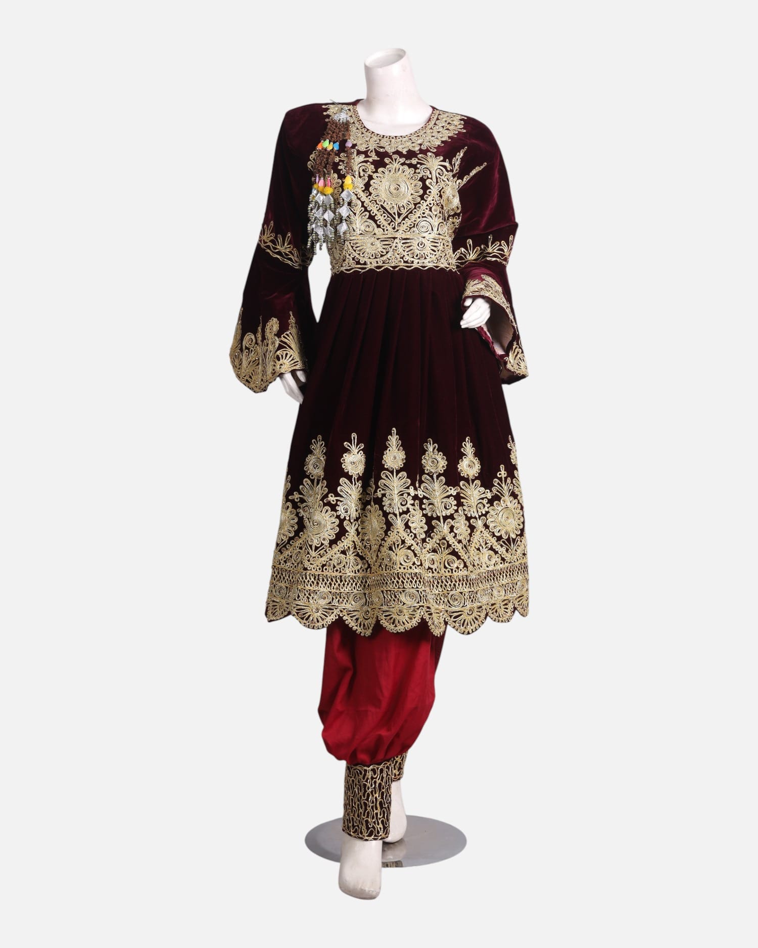 Velvet Dress with Golden Embroidery – Traditional Afghan Fashion