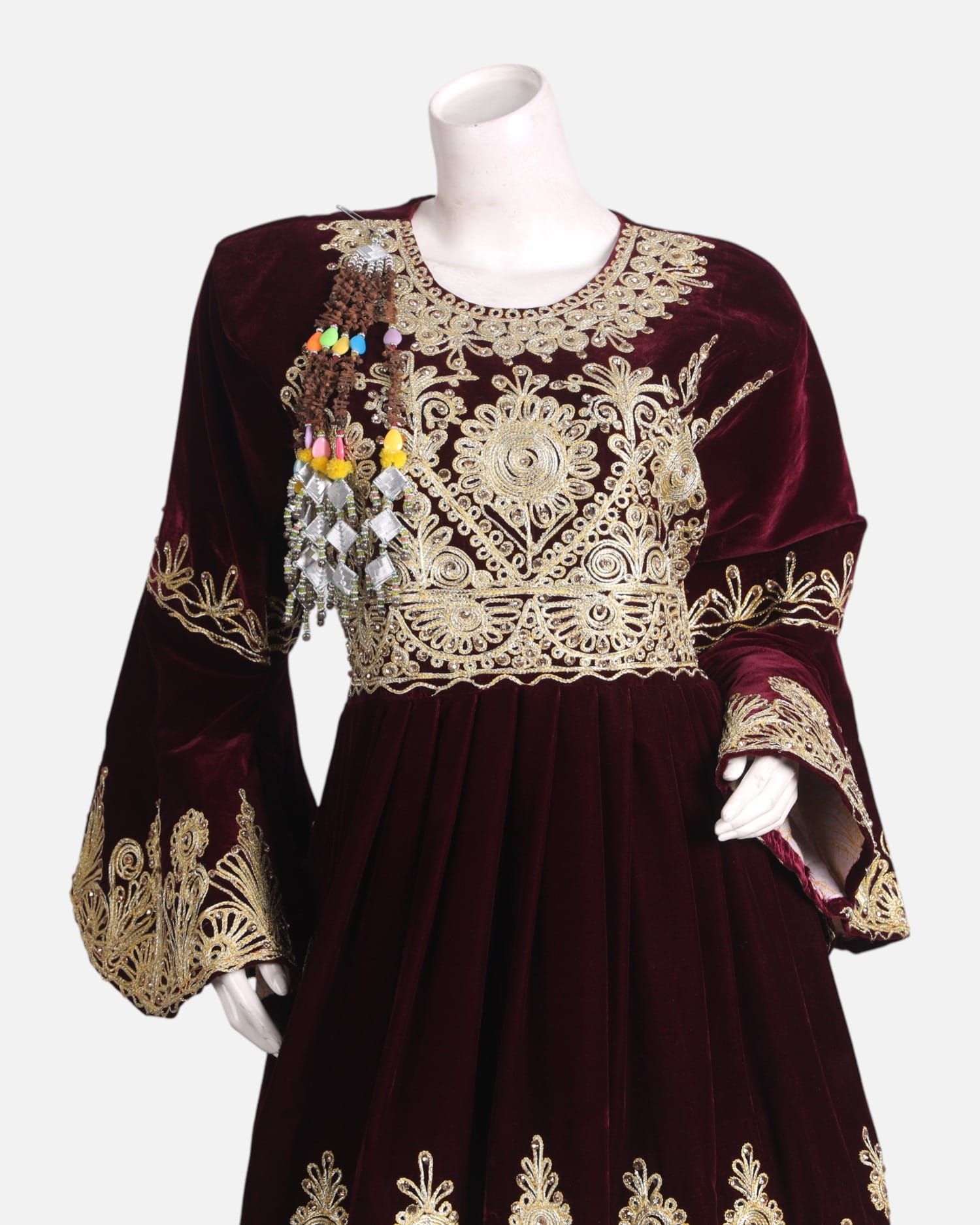 Velvet Dress with Golden Embroidery – Traditional Afghan Fashion