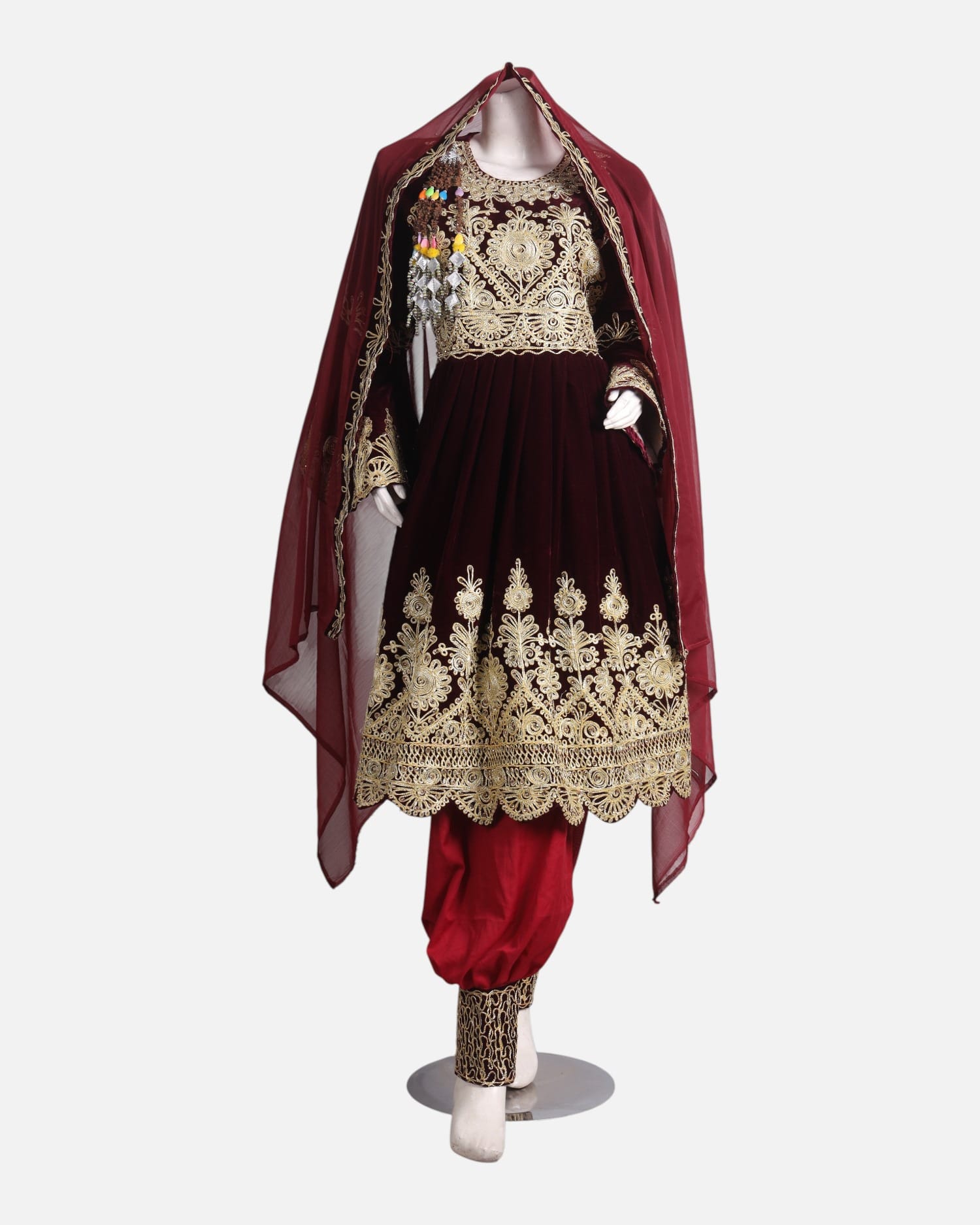 Velvet Dress with Golden Embroidery – Traditional Afghan Fashion