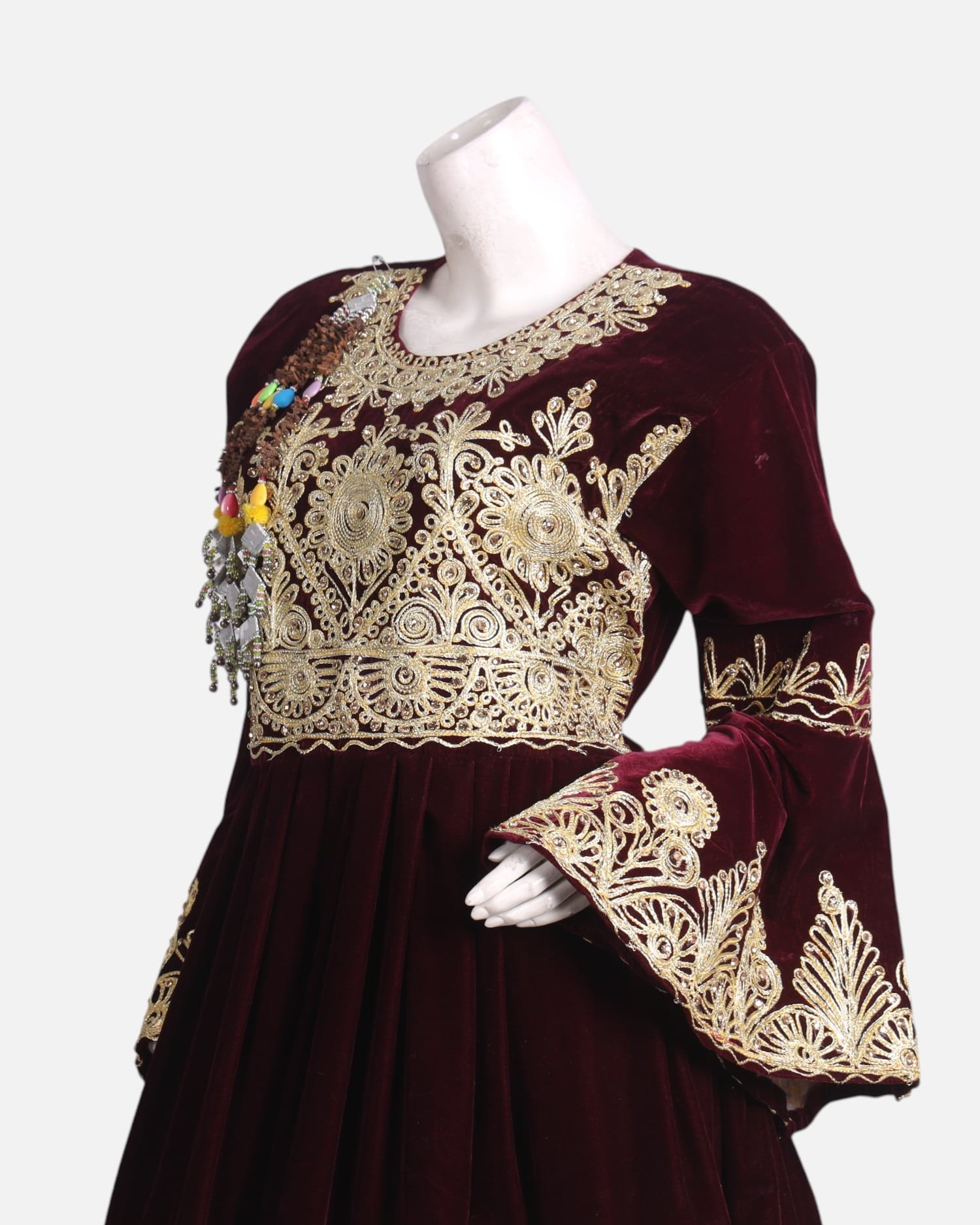 Velvet Dress with Golden Embroidery – Traditional Afghan Fashion