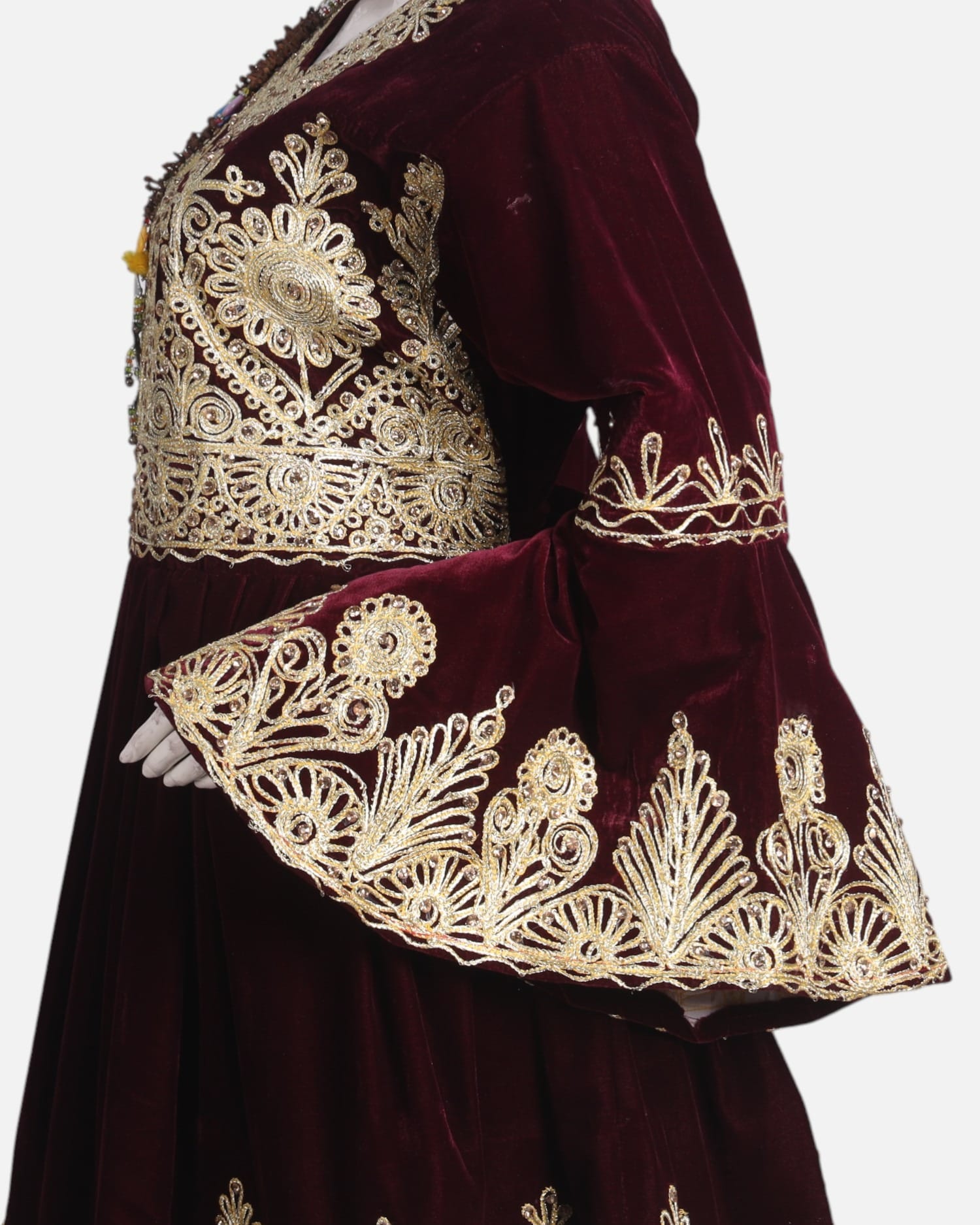 Velvet Dress with Golden Embroidery – Traditional Afghan Fashion