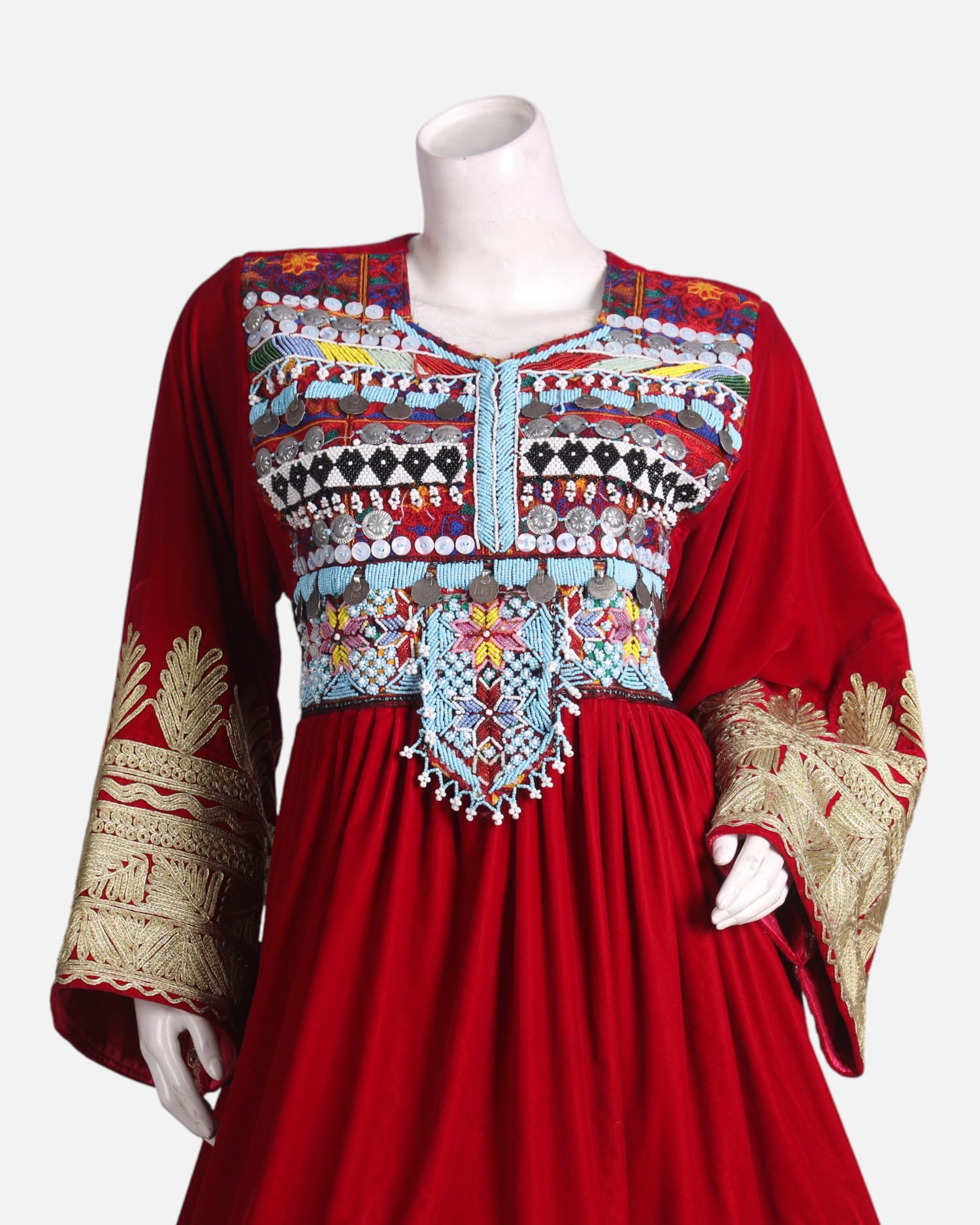 Red Afghani Dress with Yellow Pants – Handcrafted Traditional Fashion