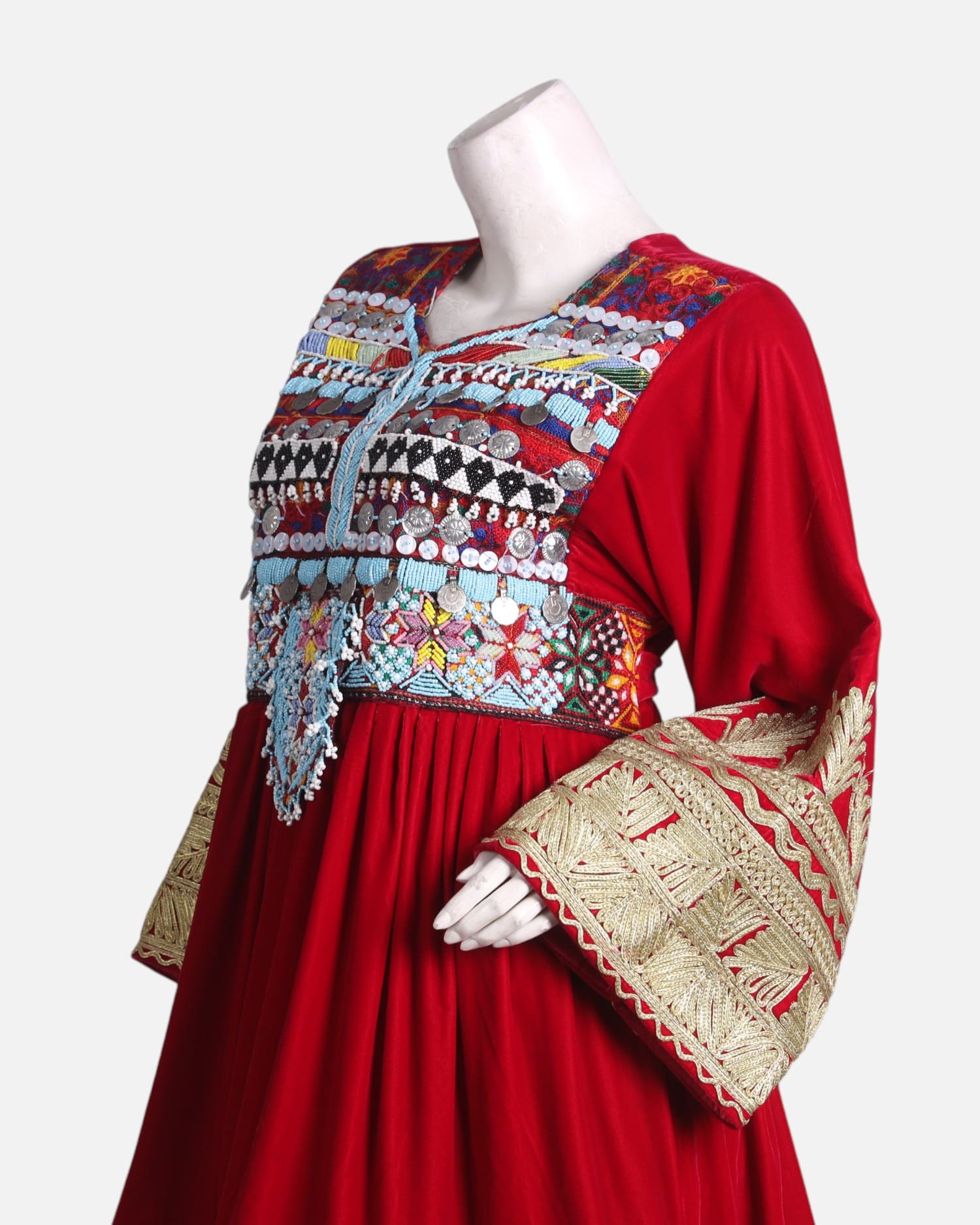 Red Afghani Dress with Yellow Pants – Handcrafted Traditional Fashion