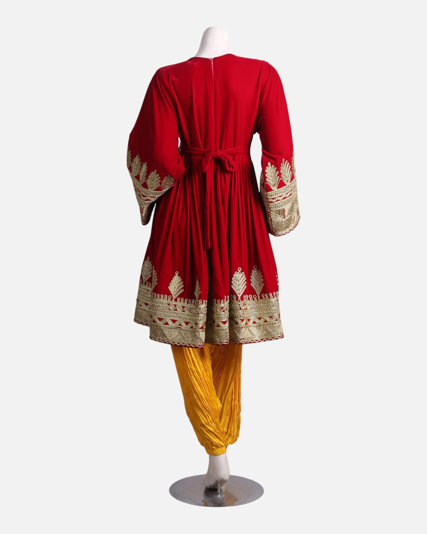 Red Afghani Dress with Yellow Pants – Handcrafted Traditional Fashion