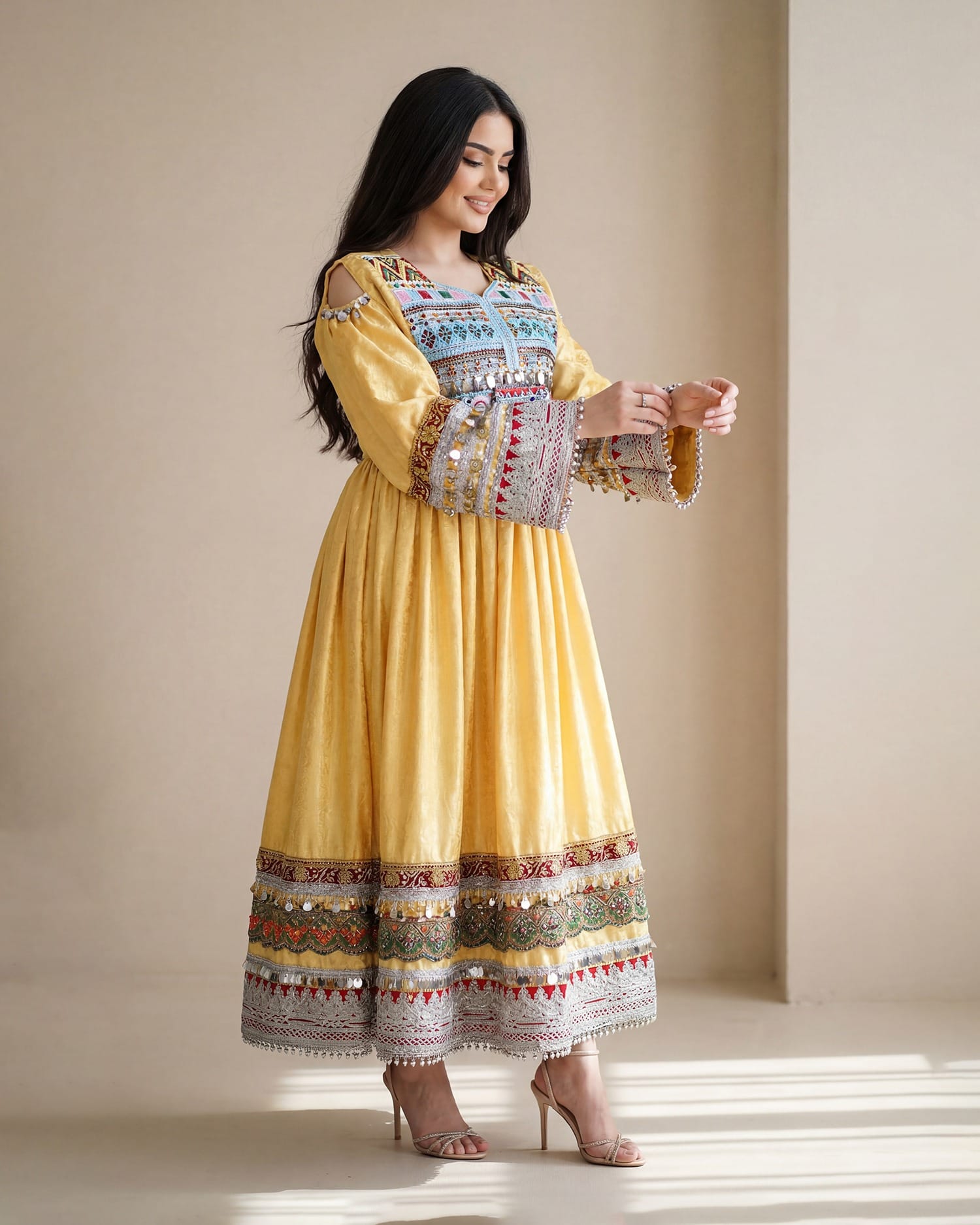 Luxury Yellow Dress – Hand-Embroidered for Weddings & Cultural Events
