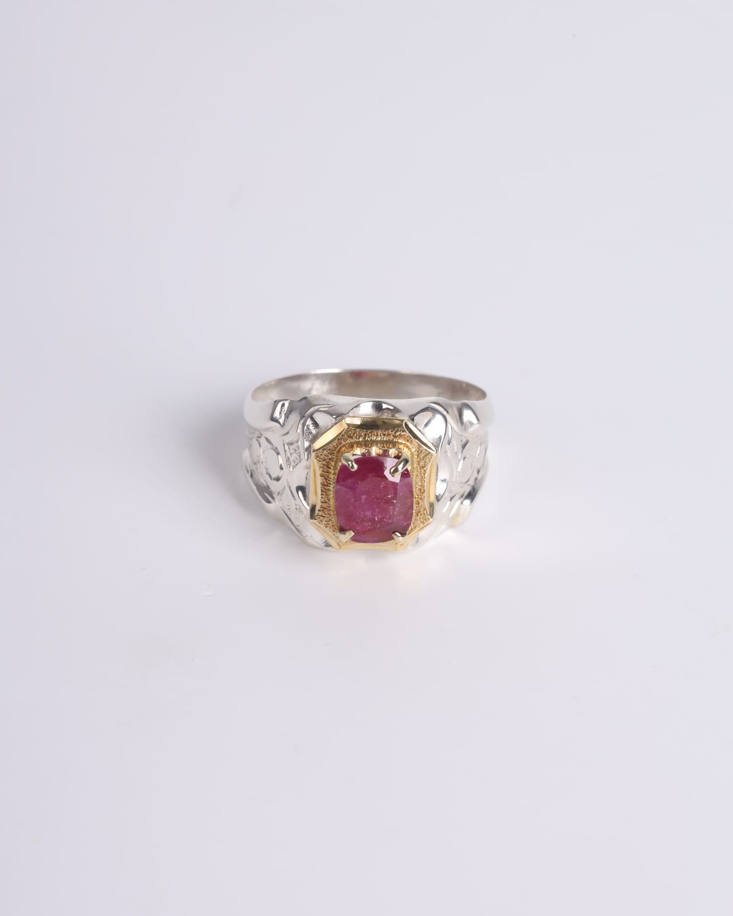 Modern Men's Silver Ring with 1.75ct Ruby Gemstone