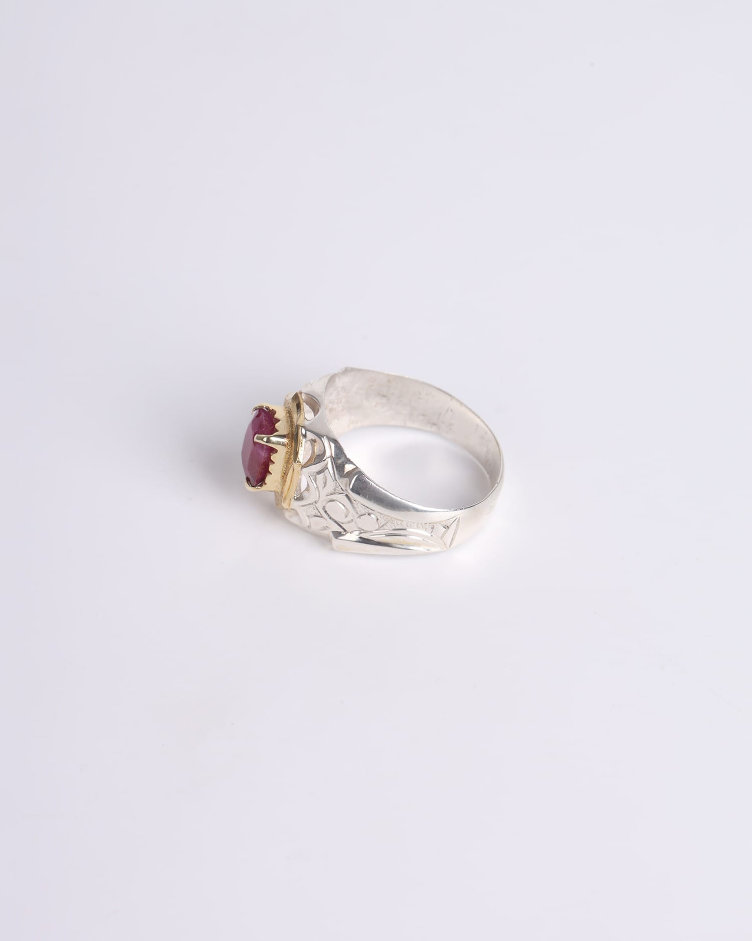 Modern Men's Silver Ring with 1.75ct Ruby Gemstone