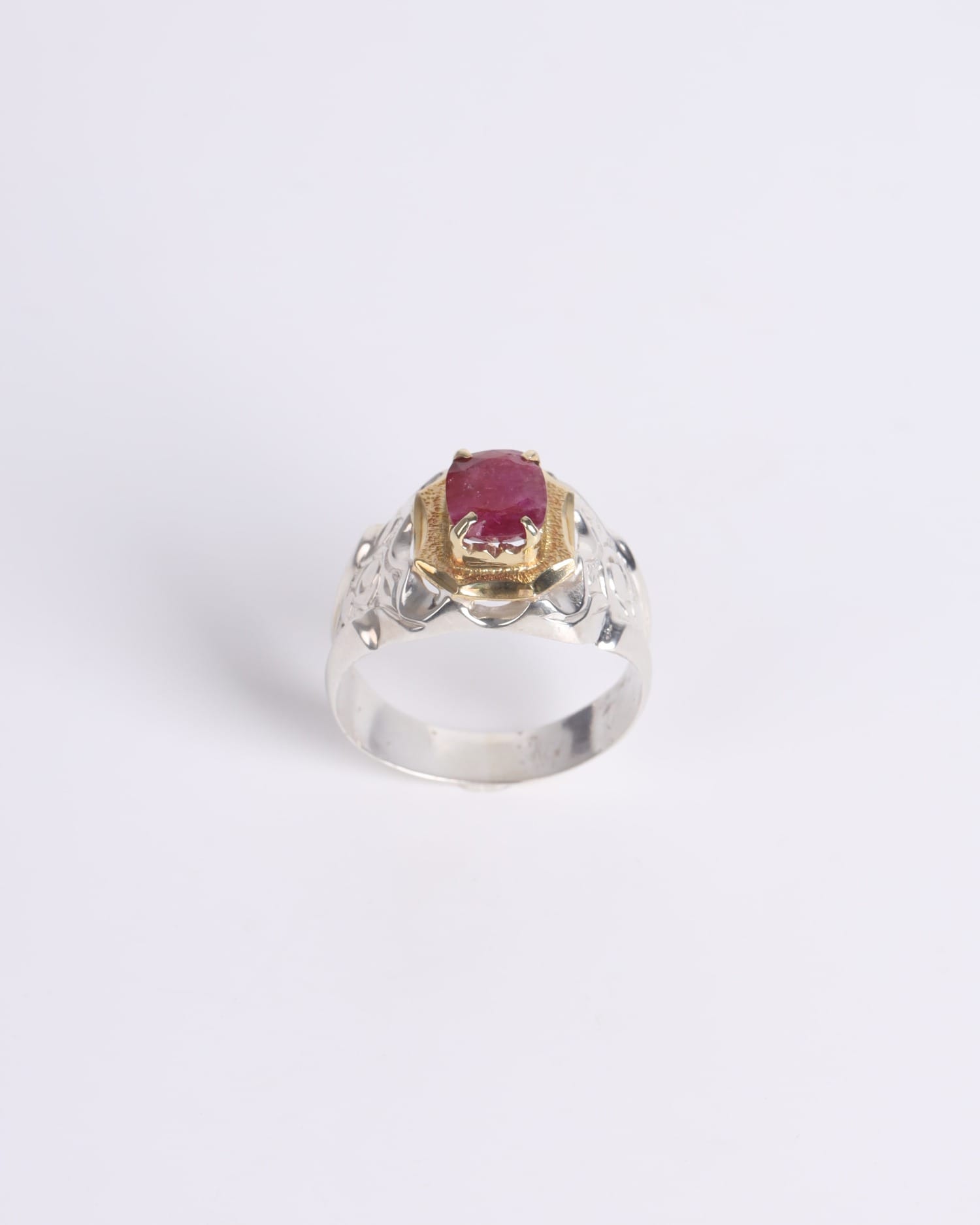 Modern Men's Silver Ring with 1.75ct Ruby Gemstone