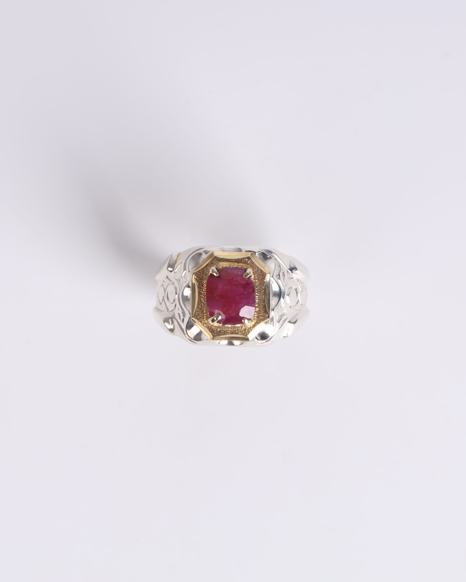 Modern Men's Silver Ring with 1.75ct Ruby Gemstone