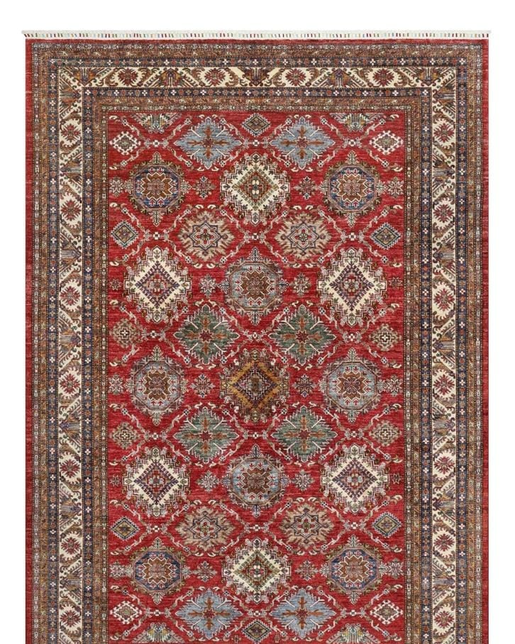 Handmade Afghani Wool Carpet – Red Geometric Mixed color Floral Rug