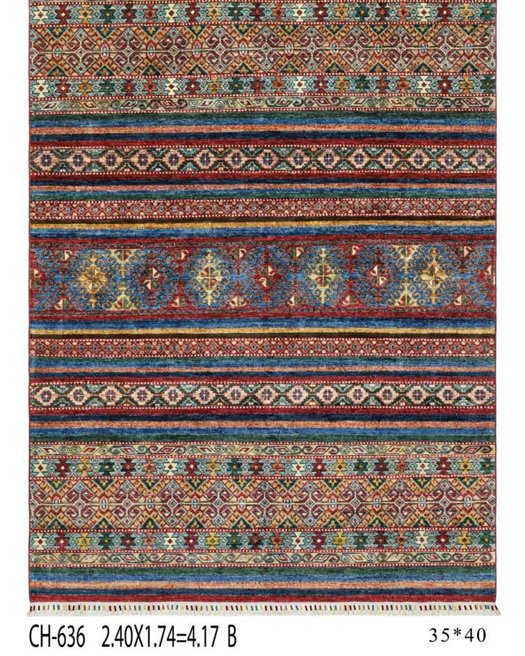 Handmade Afghani Wool Carpet – Colorful Geometric Stripe Rug