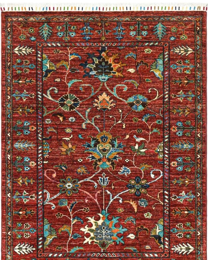 Handmade Afghani Wool Carpet – Red Floral Geometric Rug