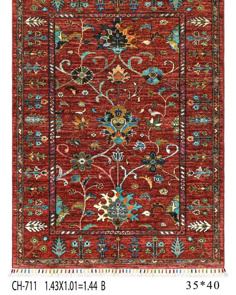 Handmade Afghani Wool Carpet – Red Floral Geometric Rug