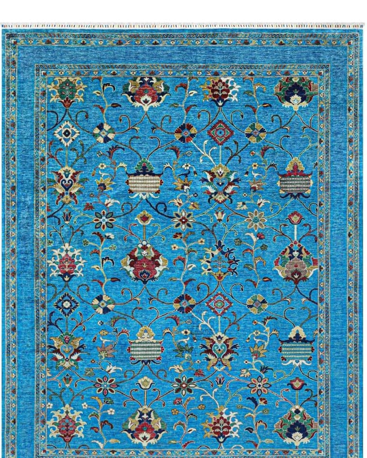 Handmade Afghani Wool Carpet – Vibrant Blue Floral Rug
