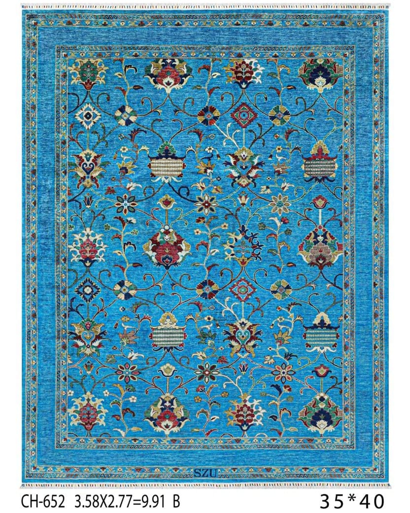 Handmade Afghani Wool Carpet – Vibrant Blue Floral Rug